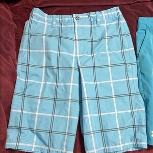 Under Armour 2 Pairs of Shorts 1 Teal & 1 Blue Plaid Boys Size Youth Large